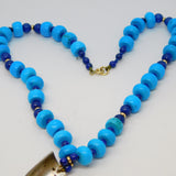 9ct Gold Beaded Turquoise & Lapis Lazuli Drop Necklace Vintage 2008 London
