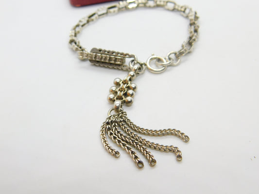 Victorian Sterling Silver French Albertina Bracelet with Tassel Antique c1890