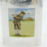 Sterling Silver & Enamel Golfing Scene Hip Flask Antique c1920 Art Deco