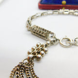 Victorian Sterling Silver French Albertina Bracelet with Tassel Antique c1890