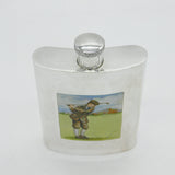 Sterling Silver & Enamel Golfing Scene Hip Flask Antique c1920 Art Deco