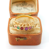 9ct Yellow Gold Acrostic Ring Stones Spelling 'REGARD' Antique c1920 Art Deco
