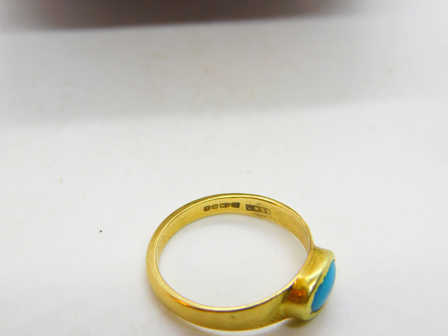 18ct Yellow Gold Cabochon Turquoise Set Band Ring 1921 Birmingham Antique