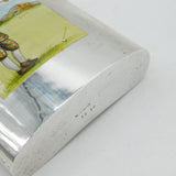 Sterling Silver & Enamel Golfing Scene Hip Flask Antique c1920 Art Deco