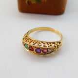 9ct Yellow Gold Acrostic Ring Stones Spelling 'REGARD' Antique c1920 Art Deco