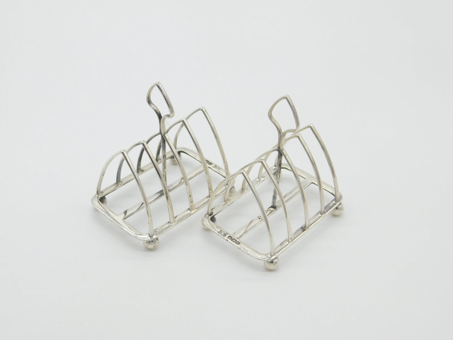 Pair Of Sterling Silver Small Toast Racks Antique 1915 Sheffield Art Deco