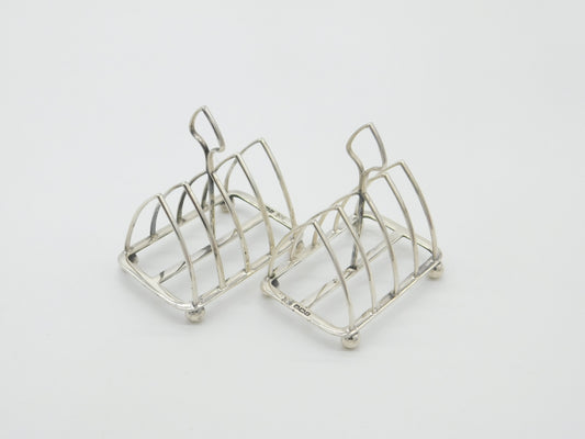 Pair Of Sterling Silver Small Toast Racks Antique 1915 Sheffield Art Deco