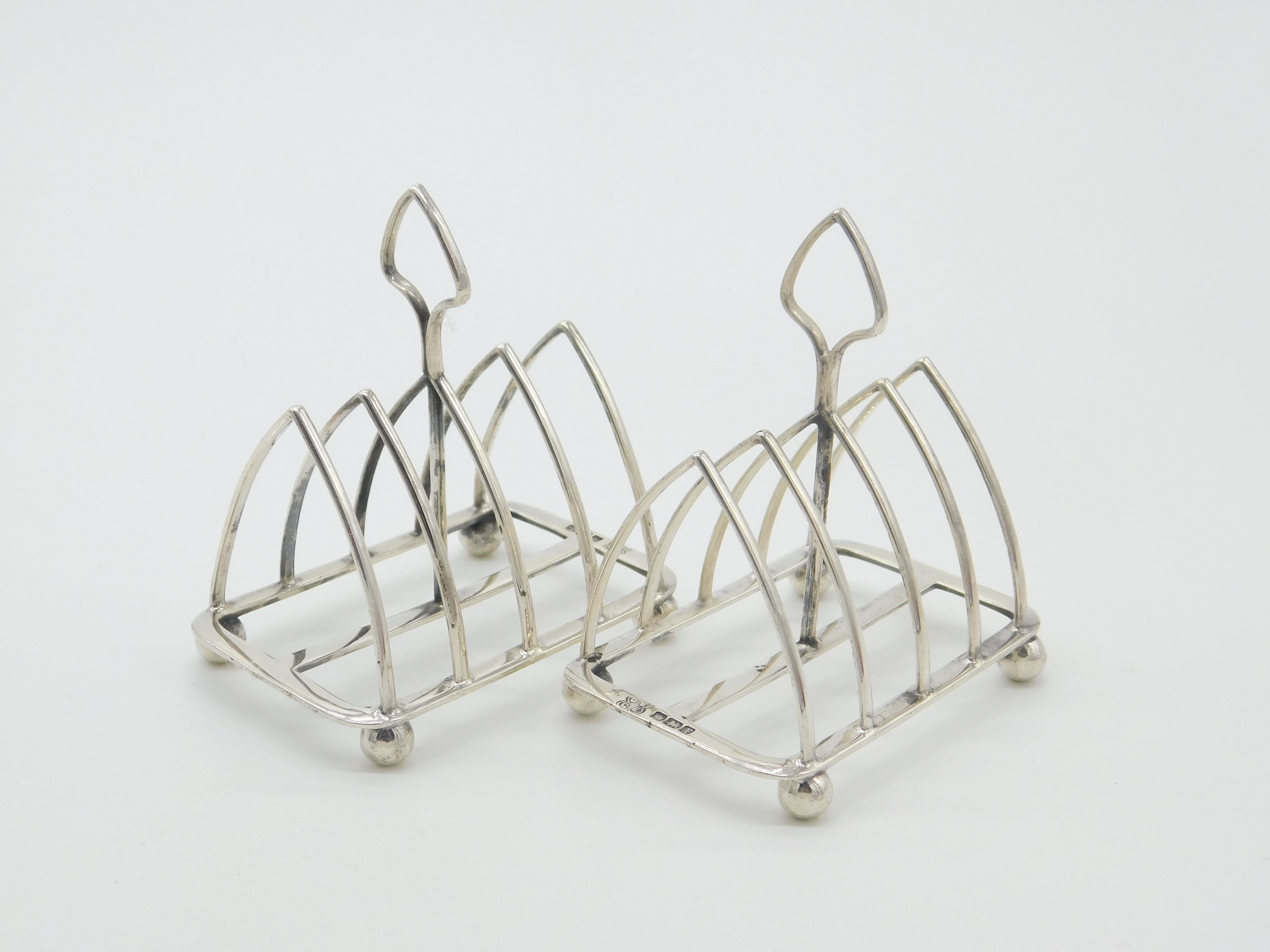 Pair Of Sterling Silver Small Toast Racks Antique 1915 Sheffield Art D ...