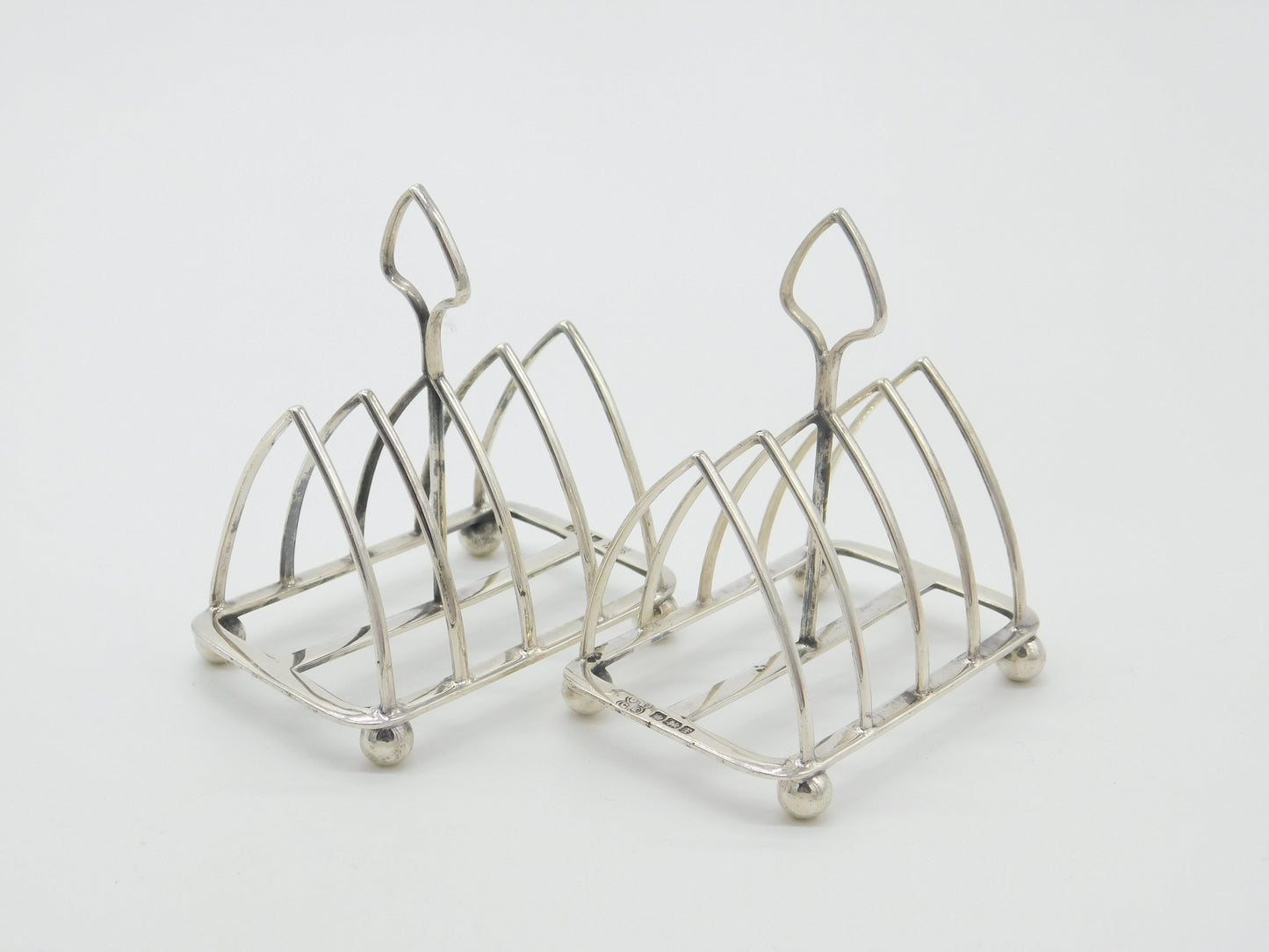 Pair Of Sterling Silver Small Toast Racks Antique 1915 Sheffield Art Deco