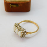 9ct Yellow Gold, Three-Stone Opal & Spinel Set Art Deco Style Ring 1987 London