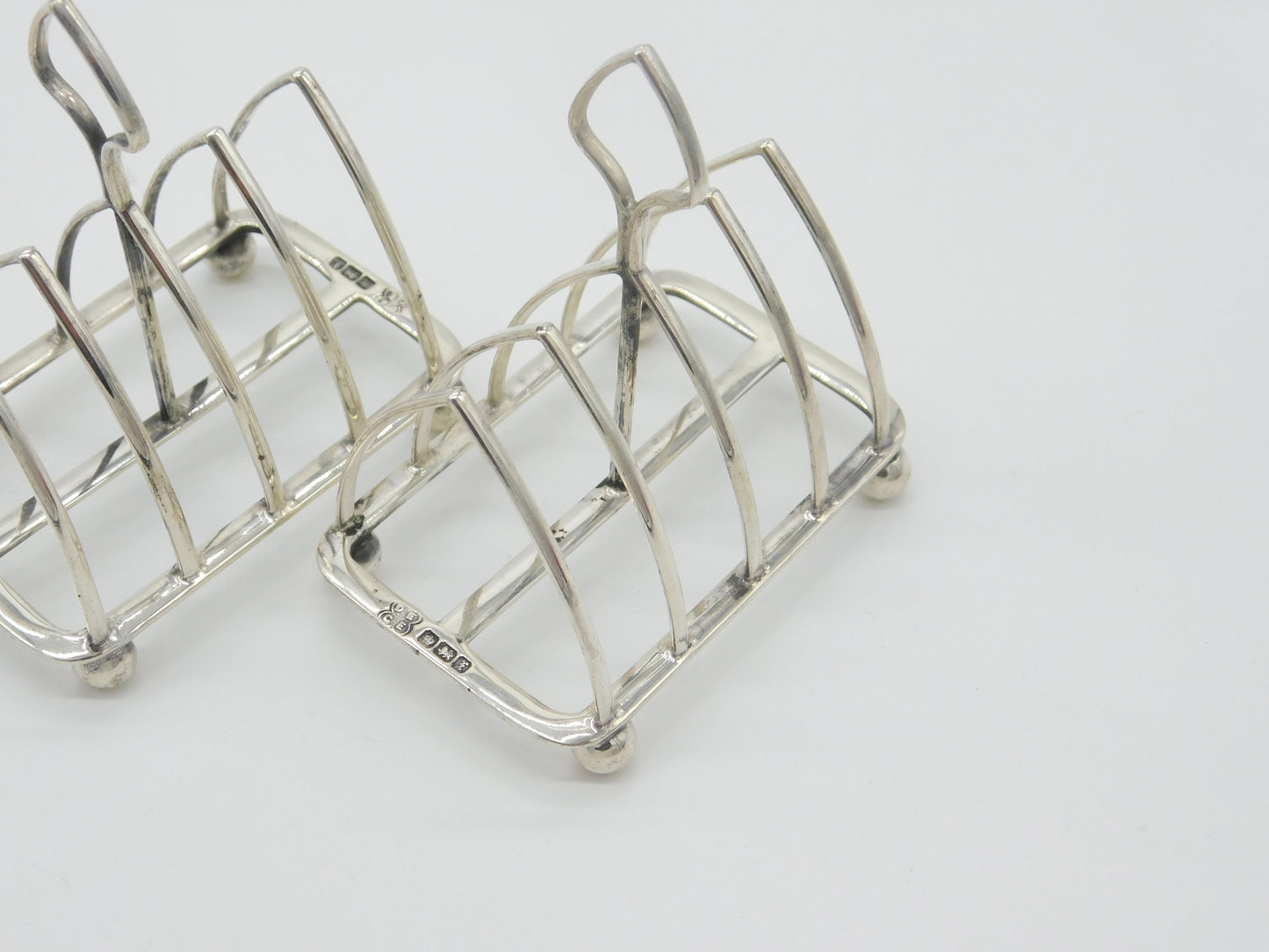 Pair Of Sterling Silver Small Toast Racks Antique 1915 Sheffield Art Deco