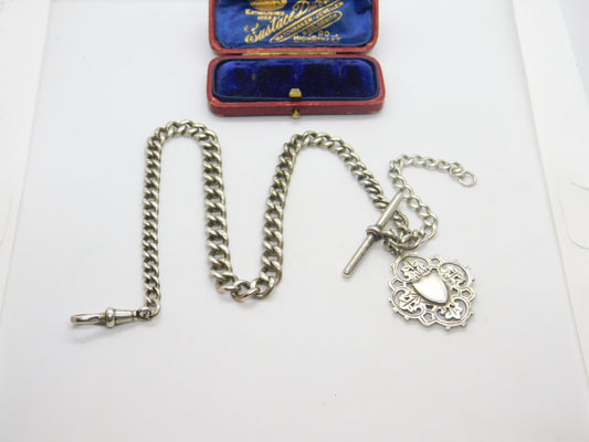 Victorian Sterling Silver Graduating Albert Watch Chain 1886 Birmingham Antique