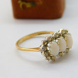 9ct Yellow Gold, Three-Stone Opal & Spinel Set Art Deco Style Ring 1987 London