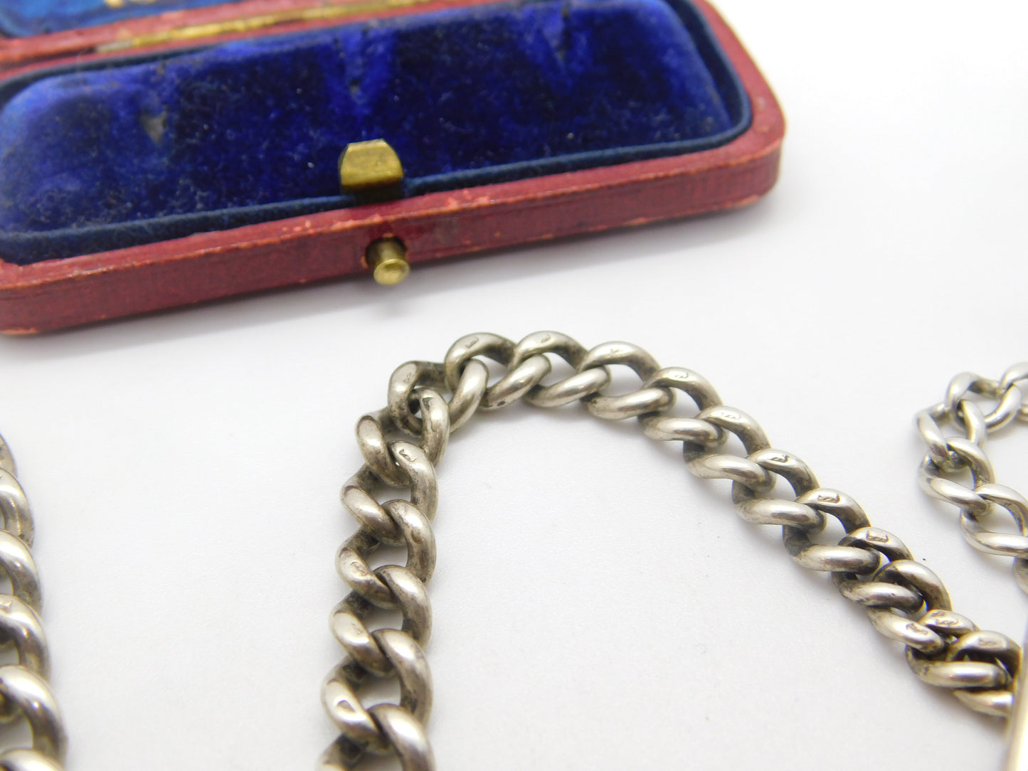 Victorian Sterling Silver Graduating Albert Watch Chain 1886 Birmingham Antique