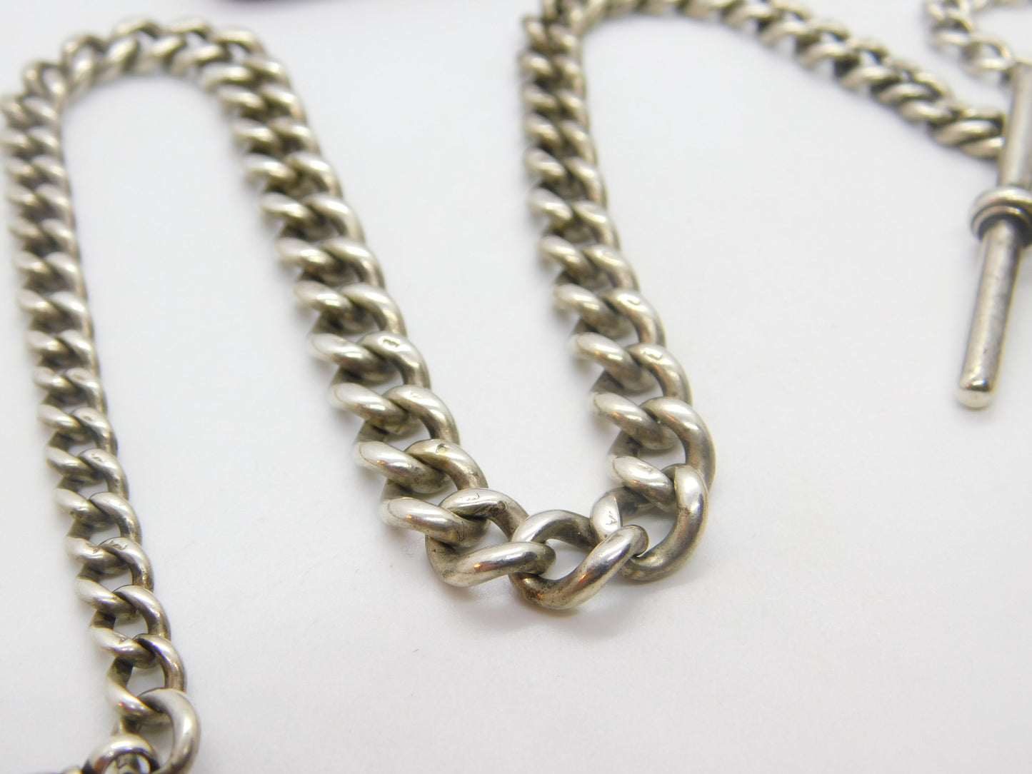 Victorian Sterling Silver Graduating Albert Watch Chain 1886 Birmingham Antique