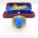Sterling Silver Blue Cabochon Set 'Oxford University' Graduation Ring Vintage