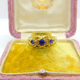 18ct Yellow Gold, Sapphire & Pearl Boat Ring 1911 Chester Antique Art Deco