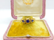 18ct Yellow Gold, Sapphire & Pearl Boat Ring 1911 Chester Antique Art Deco