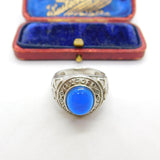 Sterling Silver Blue Cabochon Set 'Oxford University' Graduation Ring Vintage