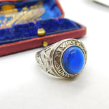 Sterling Silver Blue Cabochon Set 'Oxford University' Graduation Ring Vintage