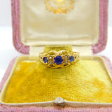 18ct Yellow Gold, Sapphire & Pearl Boat Ring 1911 Chester Antique Art Deco