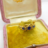 18ct Yellow Gold, Sapphire & Pearl Boat Ring 1911 Chester Antique Art Deco