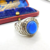 Sterling Silver Blue Cabochon Set 'Oxford University' Graduation Ring Vintage
