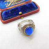 Sterling Silver Blue Cabochon Set 'Oxford University' Graduation Ring Vintage