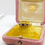 18ct Yellow Gold, Sapphire & Pearl Boat Ring 1911 Chester Antique Art Deco