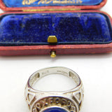 Sterling Silver Blue Cabochon Set 'Oxford University' Graduation Ring Vintage