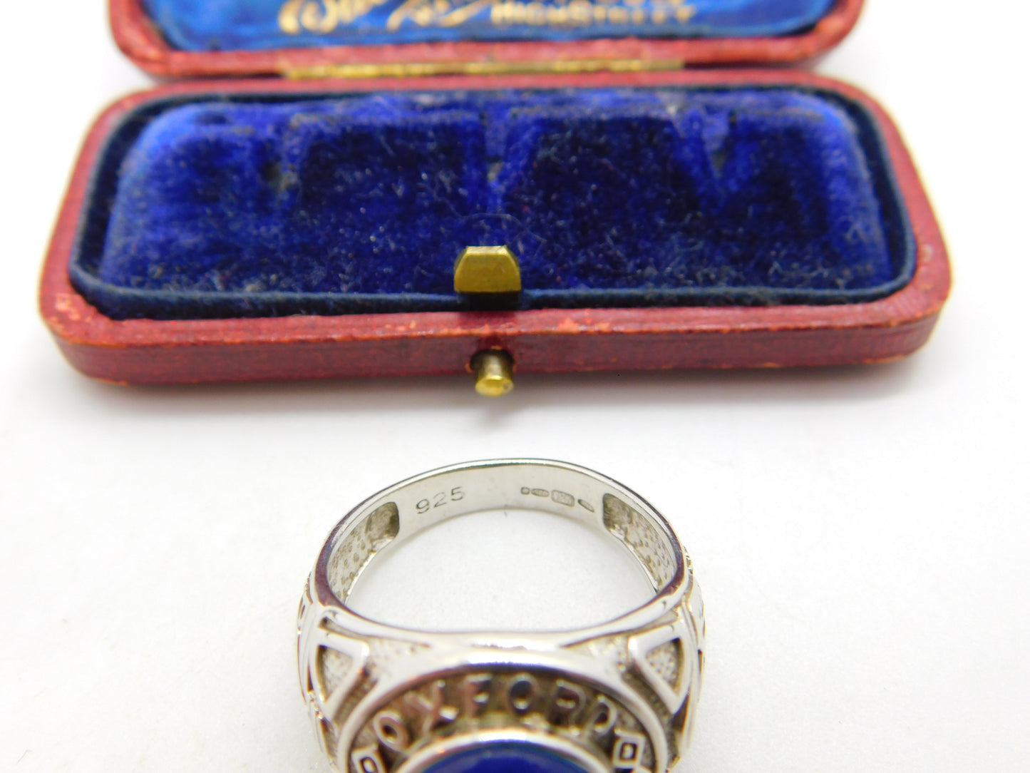 Sterling Silver Blue Cabochon Set 'Oxford University' Graduation Ring Vintage