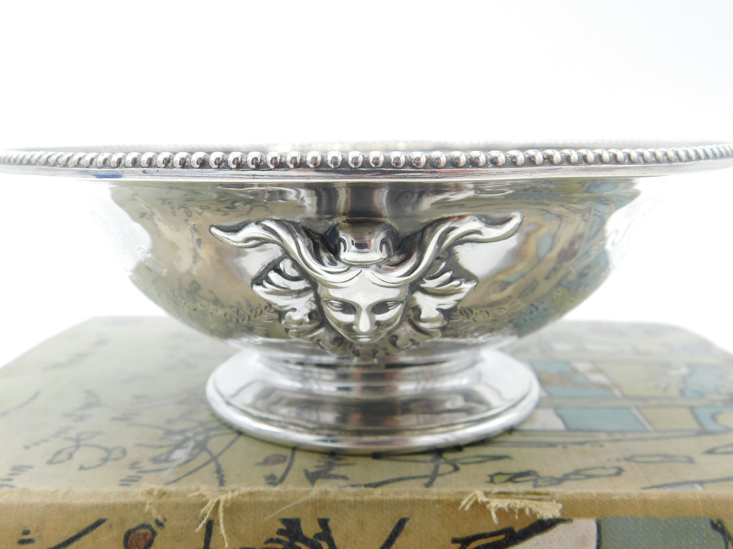 Victorian Sterling Silver Sweet-Treat Bowl Medusa Nouveau Heads Antique 1871