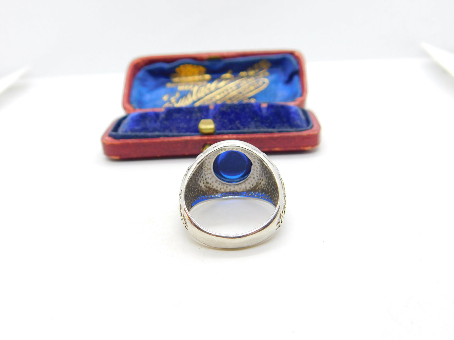 Sterling Silver Blue Cabochon Set 'Oxford University' Graduation Ring Vintage