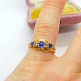 18ct Yellow Gold, Sapphire & Pearl Boat Ring 1911 Chester Antique Art Deco