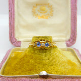 Victorian 18ct Yellow Gold, Sapphire & Diamond Boat Ring Antique c1890