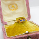 Victorian 18ct Yellow Gold, Sapphire & Diamond Boat Ring Antique c1890