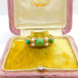 9ct Yellow Gold Ornate Turquoise & Pearl Set Band Ring Antique c1930 Art Deco