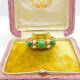 9ct Yellow Gold Ornate Turquoise & Pearl Set Band Ring Antique c1930 Art Deco