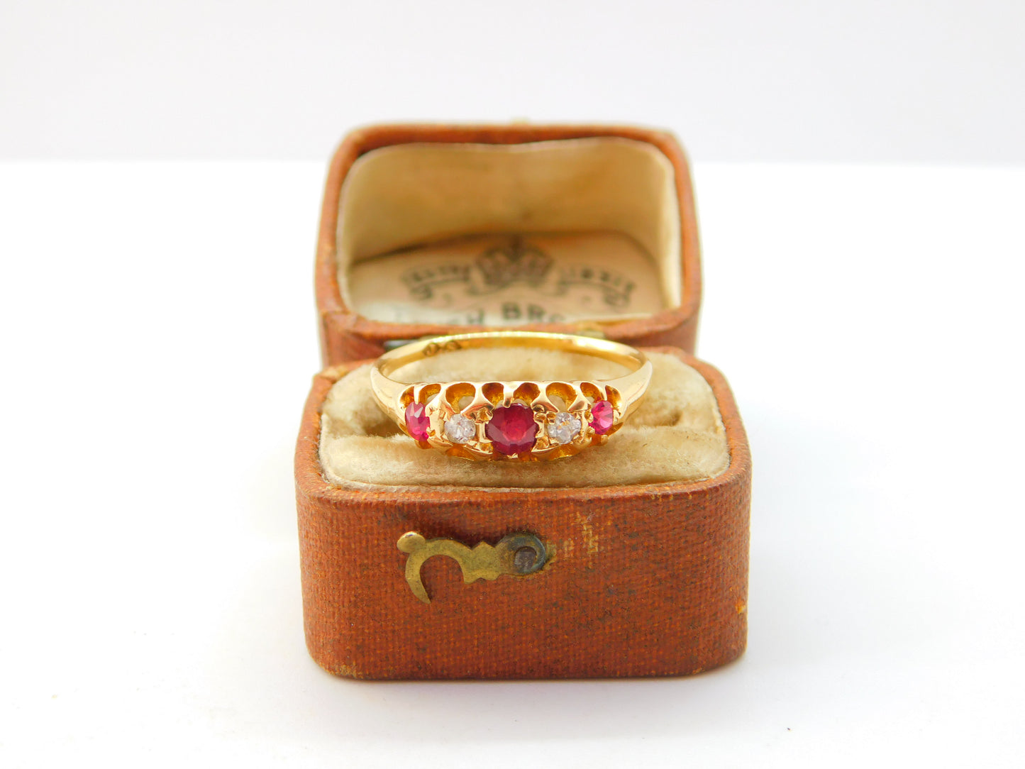 Victorian 18ct Yellow Gold, Ruby & Diamond Set Boat Ring c1880 Antique