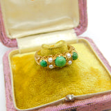 9ct Yellow Gold Ornate Turquoise & Pearl Set Band Ring Antique c1930 Art Deco