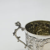 Pair Victorian Sterling Silver Cupid, Floral, Mythic Cream Jugs Antique 1900