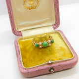 9ct Yellow Gold Ornate Turquoise & Pearl Set Band Ring Antique c1930 Art Deco