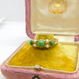 9ct Yellow Gold Ornate Turquoise & Pearl Set Band Ring Antique c1930 Art Deco