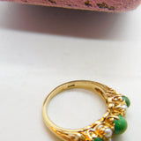 9ct Yellow Gold Ornate Turquoise & Pearl Set Band Ring Antique c1930 Art Deco