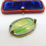 Sterling Silver & Carved Apple Green Jade Floral Brooch Antique c1930 Art Deco
