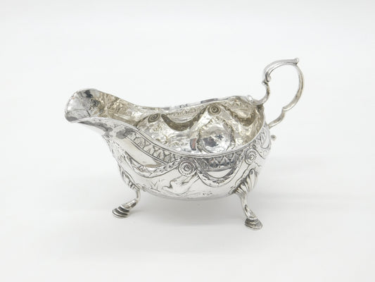 Irish Georgian Sterling Silver Swag & Bird Pattern Sauce Boat c1790 Dublin