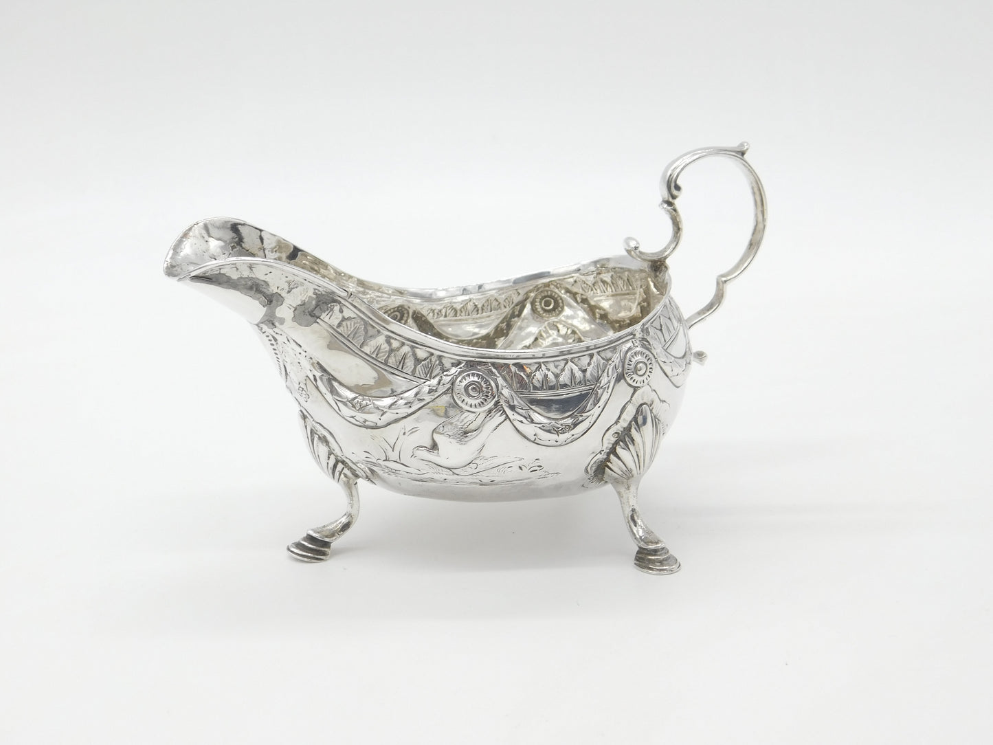 Irish Georgian Sterling Silver Swag & Bird Pattern Sauce Boat c1790 Dublin