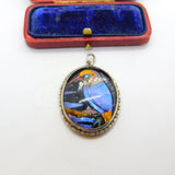 Sterling Silver Morpho Butterfly Wing Set Kingfisher Bird Pendant c1920 Antique