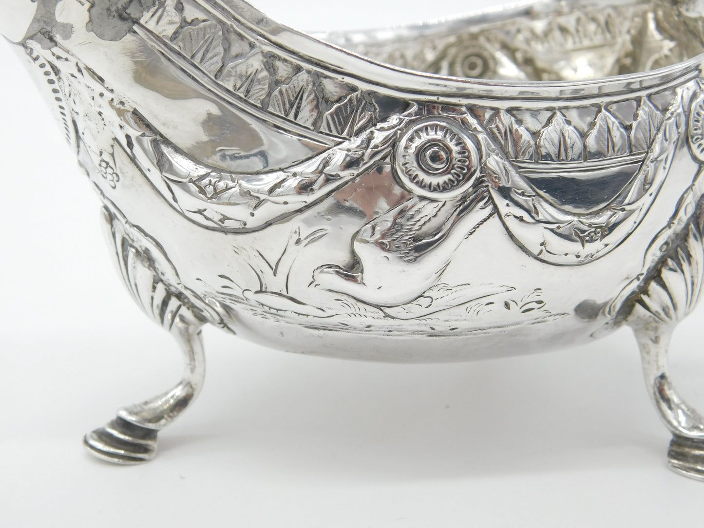 Irish Georgian Sterling Silver Swag & Bird Pattern Sauce Boat c1790 Dublin