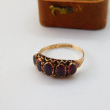 Victorian 9ct Rose Gold Almandine Garnet Five-Stone Ring 1882 Birmingham